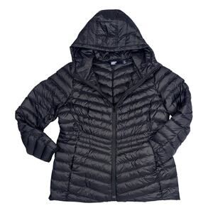 LANDS’ END 90% Down Jacket Women Sz XL Lightweight Black Hooded